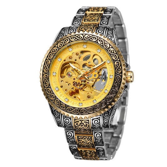 Reloj Mecánico Hombre Elegante Retro Luminoso Patrón Oscuro