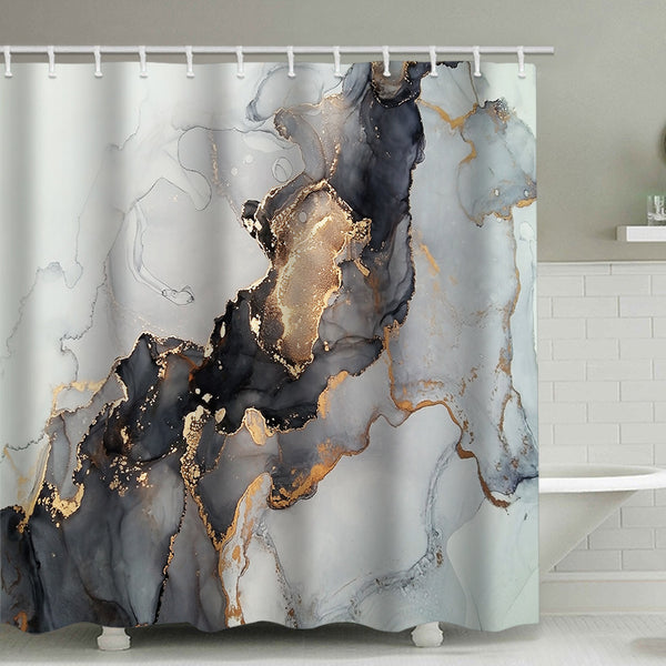 Juego de Cortinas de Ducha Mármol Tela Abstracto Baño Moderno Negro Lujo y Oro