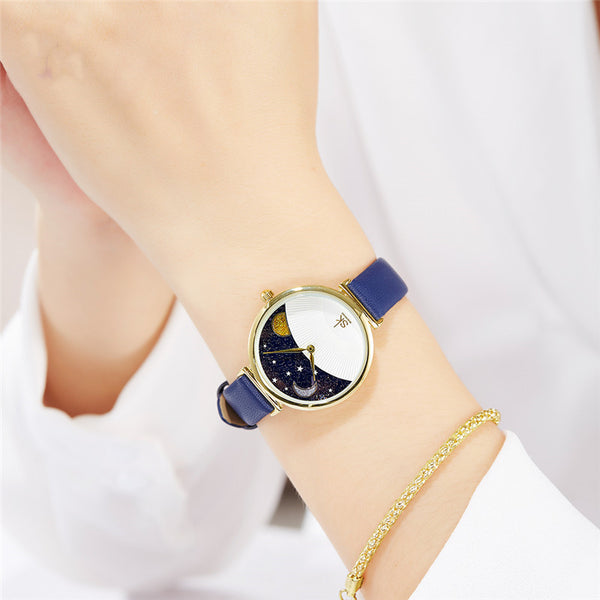 Reloj Aurora Boreal Sol y Luna con Cuarzo y Cristales Swarovski
