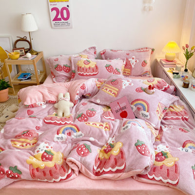 Juego de Sábanas Princesa Corazón Copo de Nieve - Terciopelo Coral 4 Piezas - Image 18