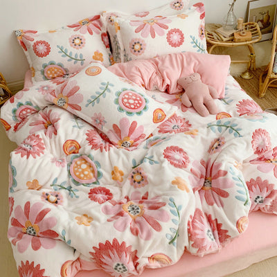 Juego de Sábanas Princesa Corazón Copo de Nieve - Terciopelo Coral 4 Piezas - Image 10