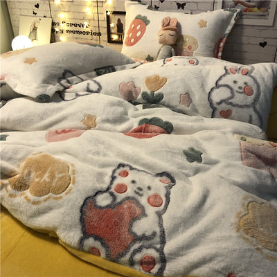 Juego de Sábanas Princesa Corazón Copo de Nieve - Terciopelo Coral 4 Piezas - Image 12