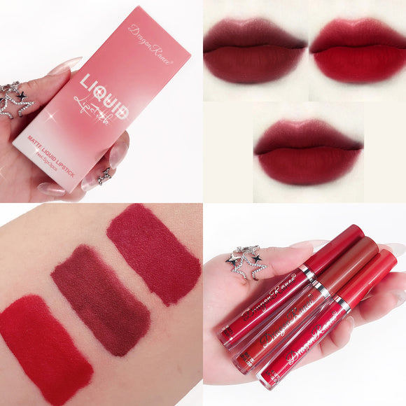 Set de 3 Labiales Líquidos Mate Aterciopelado - Tonos Rosado, Café Latte y Naranja Marrón