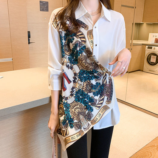 Blusa Retro Coreana con Costuras Irregulares y Manga Larga para Mujer - Image 3