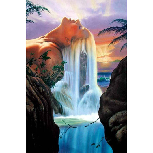 Cuadro Pintura Diamante Cascada Paisaje Acuarela para Decoración