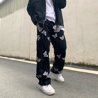 Jeans Rectos Harajuku con Estampado Reflectante y Detalles de Borlas - Estilo Street Hip-Hop - Image 10
