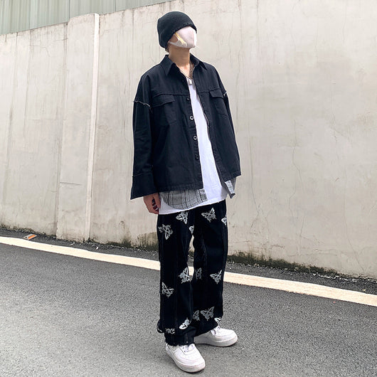 Jeans Rectos Harajuku con Estampado Reflectante y Detalles de Borlas - Estilo Street Hip-Hop - Image 12