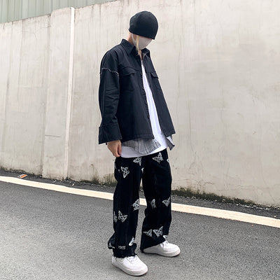 Jeans Rectos Harajuku con Estampado Reflectante y Detalles de Borlas - Estilo Street Hip-Hop - Image 9