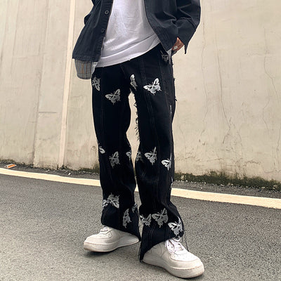 Jeans Rectos Harajuku con Estampado Reflectante y Detalles de Borlas - Estilo Street Hip-Hop - Image 6