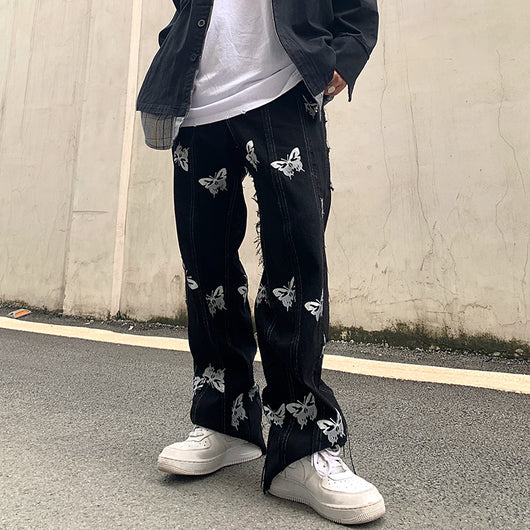Jeans Rectos Harajuku con Estampado Reflectante y Detalles de Borlas - Estilo Street Hip-Hop - Image 6