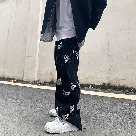 Jeans Rectos Harajuku con Estampado Reflectante y Detalles de Borlas - Estilo Street Hip-Hop - Image 3