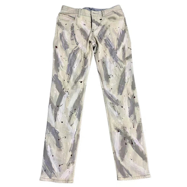 Pantalones Jeans Rectos Holgados con Diseño Tie-Dye Pintado a Mano y Estilo Graffiti