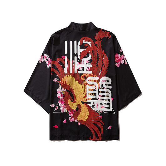 Camisa Tang Suelta Estilo Ukiyo-e con Estampado de Grúa - Unisex sin Botones - Image 3