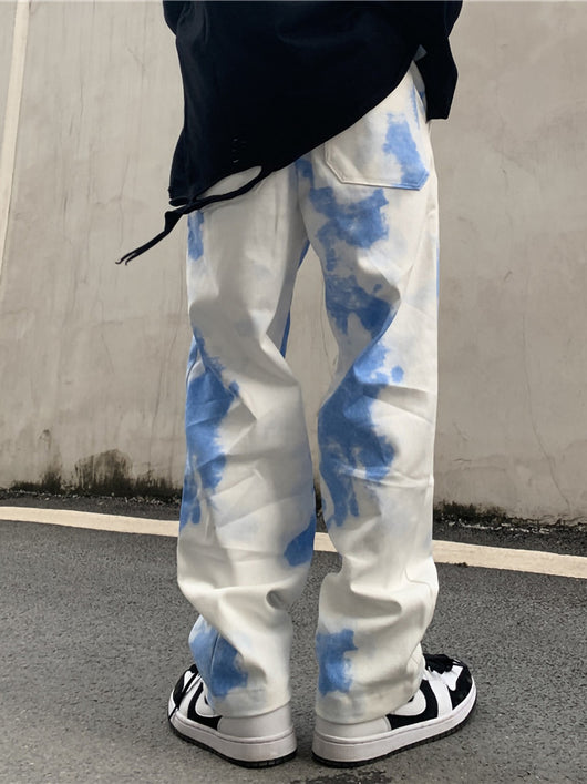 Overol Tie-Dye Degradado Retro Europeo Pantalón Suelto Casual de Calle - Image 7