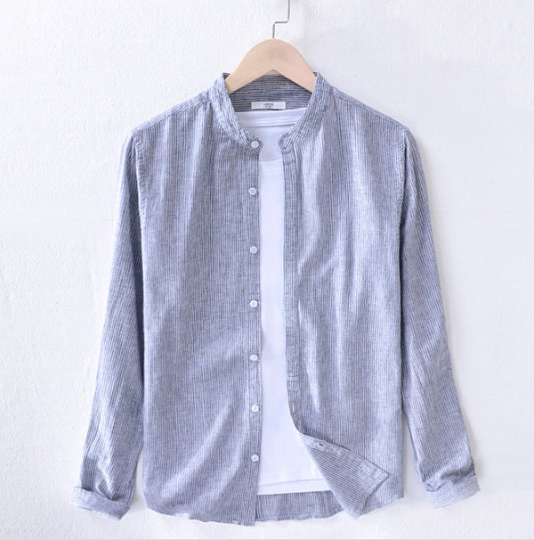Camisa Casual de Algodón y Lino de Manga Larga
