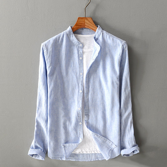 Camisa Casual de Algodón y Lino de Manga Larga