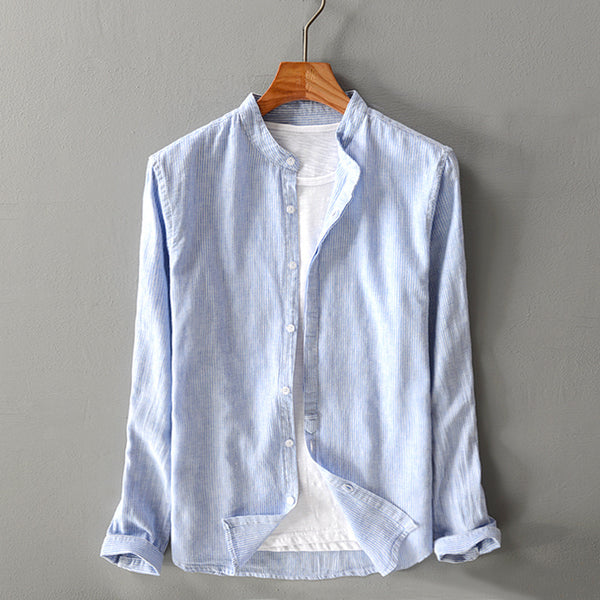 Camisa Casual de Algodón y Lino de Manga Larga