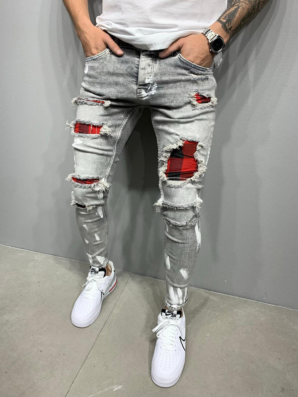 Jeans Slim Fit Rotos con Parches para Hombre - Stretch Tobillero - Image 3