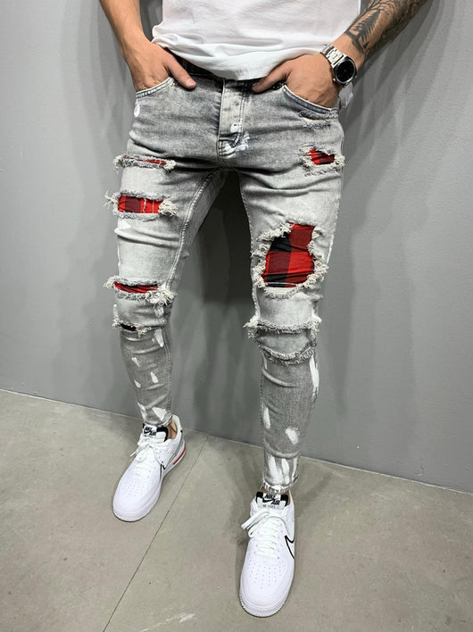 Jeans Slim Fit Rotos con Parches para Hombre - Stretch Tobillero - Image 3
