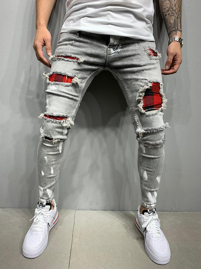 Jeans Slim Fit Rotos con Parches para Hombre - Stretch Tobillero - Image 4