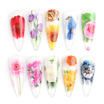 Calcomanías de Uñas Retro Floral Rosa con Encaje y Transferencia de Estrellas