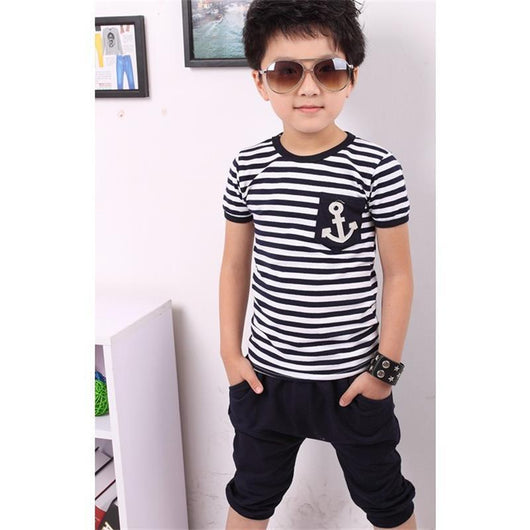 Traje Infantil Rayas Azul Marino Manga Corta para Verano - Image 10
