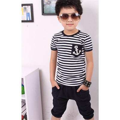 Traje Infantil Rayas Azul Marino Manga Corta para Verano