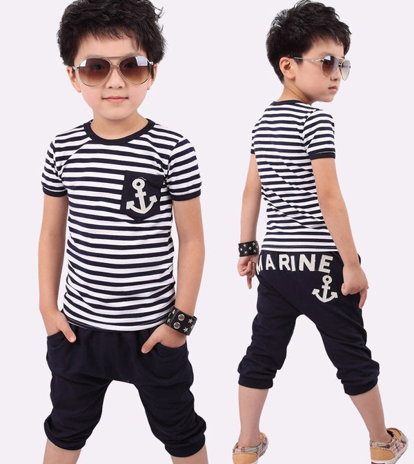 Traje Infantil Rayas Azul Marino Manga Corta para Verano - Image 2