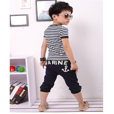 Traje Infantil Rayas Azul Marino Manga Corta para Verano - Image 5