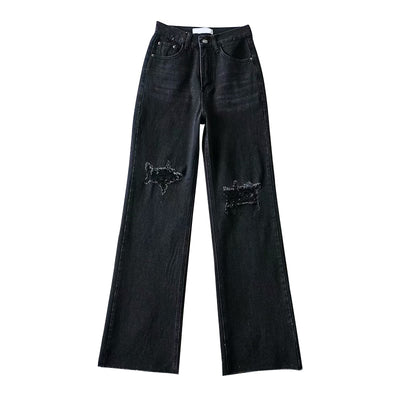 Pantalones Vaqueros Retro Rotos Cintura Alta Loose Fit Efecto Drapeado - Image 6