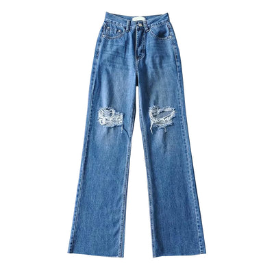 Pantalones Vaqueros Retro Rotos Cintura Alta Loose Fit Efecto Drapeado - Image 3