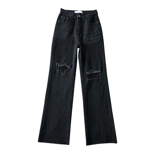 Pantalones Vaqueros Retro Rotos Cintura Alta Loose Fit Efecto Drapeado - Image 2