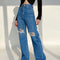 Pantalones Vaqueros Retro Rotos Cintura Alta Loose Fit Efecto Drapeado