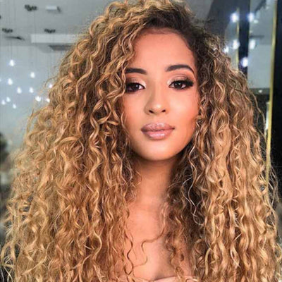 Peluca Rizada Larga Degradada Marrón - Cabello Afro Sintético Premium - Image 5