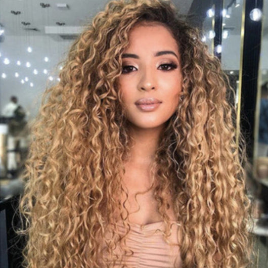 Peluca Rizada Larga Degradada Marrón - Cabello Afro Sintético Premium - Image 3