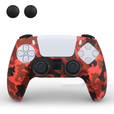 PS5 controller with a white silicone sleeve featuring a vibrant, abstract eye pattern, shown with two black thumb grip caps. - Image 9