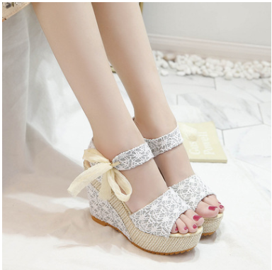 Sandalias Tacón Alto Mujer Estilo Coreano con Cordones y Suela Impermeable