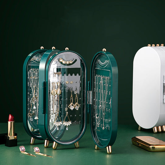 Organizador de Joyas de Escritorio con Pantalla Plegable y Protección Antipolvo