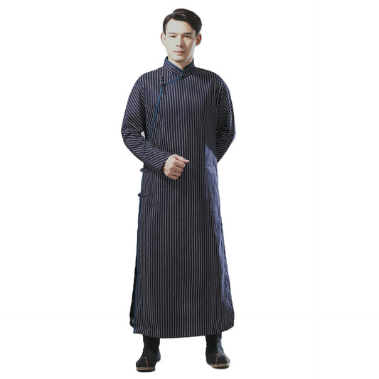 Vestido Largo de Algodón y Lino a Rayas