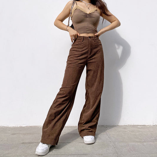 Pantalones Casuales de Pana Acampanados para Mujer - Estilo Europeo Otoñal