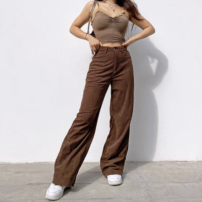 Pantalones Casuales de Pana Acampanados para Mujer - Estilo Europeo Otoñal