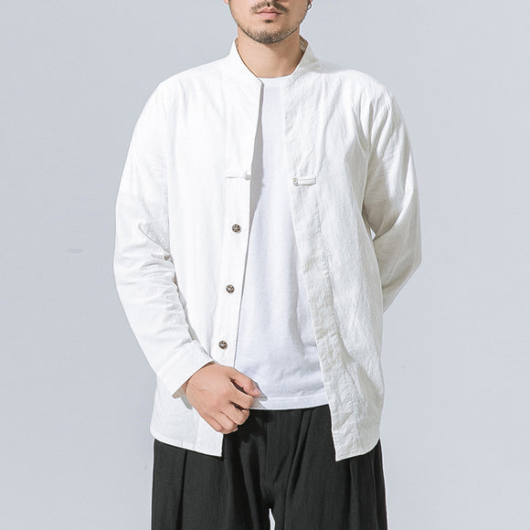 Camisa de Cuello Mao Liso con Botones de Disco