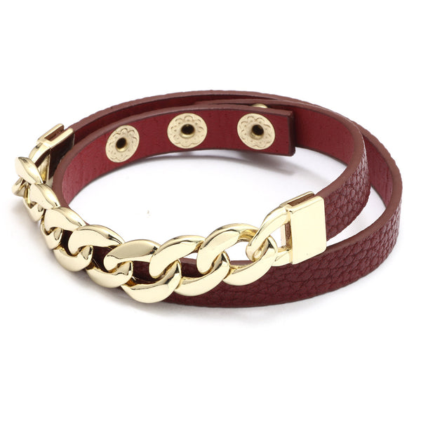 Pulsera de Cuero PU Ajustable con Cadena - Estilo Minimalista Multicolor