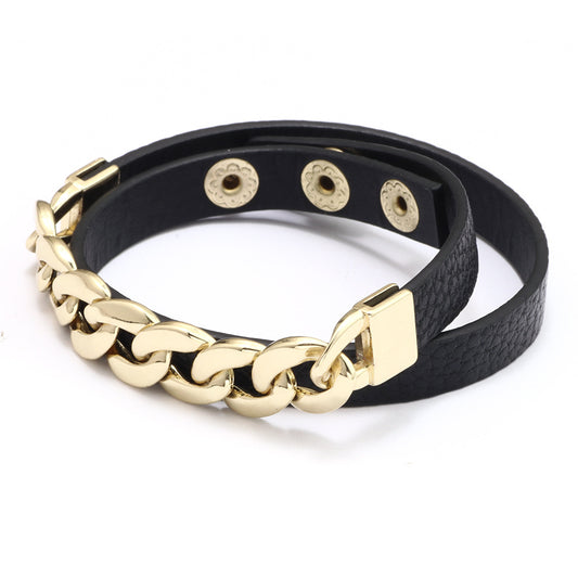Pulsera de Cuero PU Ajustable con Cadena - Estilo Minimalista Multicolor - Image 2