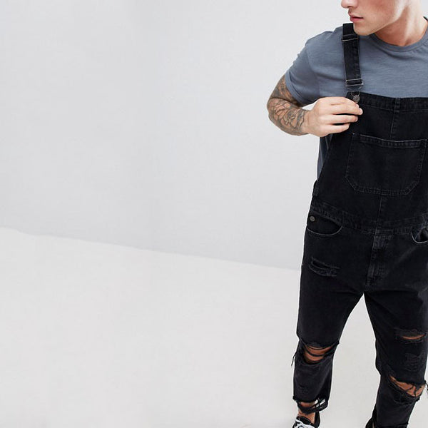 Pantalón Vaquero Rotos para Hombre con Tirantes - Diseño Súper Rasgado
