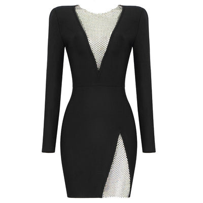 Vestido de Noche Elegante con Escote en V y Detalles de Diamantes - Image 3