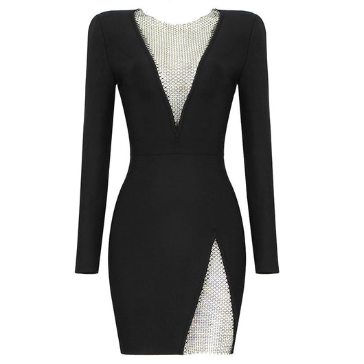Vestido de Noche Elegante con Escote en V y Detalles de Diamantes - Image 3