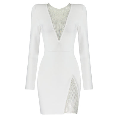 Vestido de Noche Elegante con Escote en V y Detalles de Diamantes - Image 2