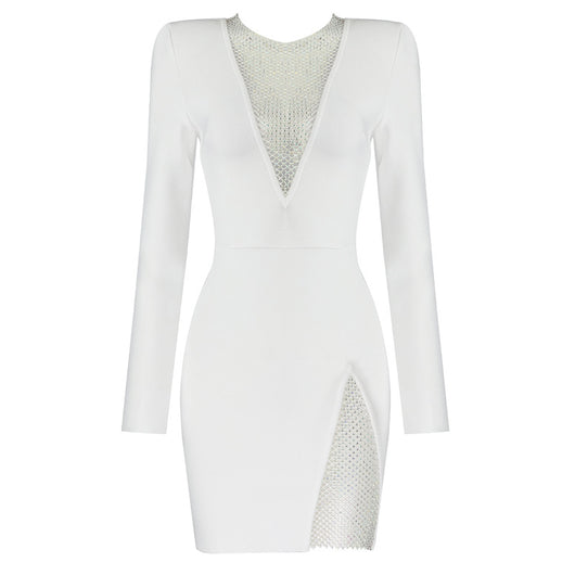 Vestido de Noche Elegante con Escote en V y Detalles de Diamantes - Image 2