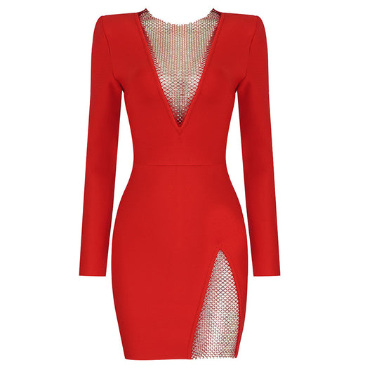 Vestido de Noche Elegante con Escote en V y Detalles de Diamantes - Image 4